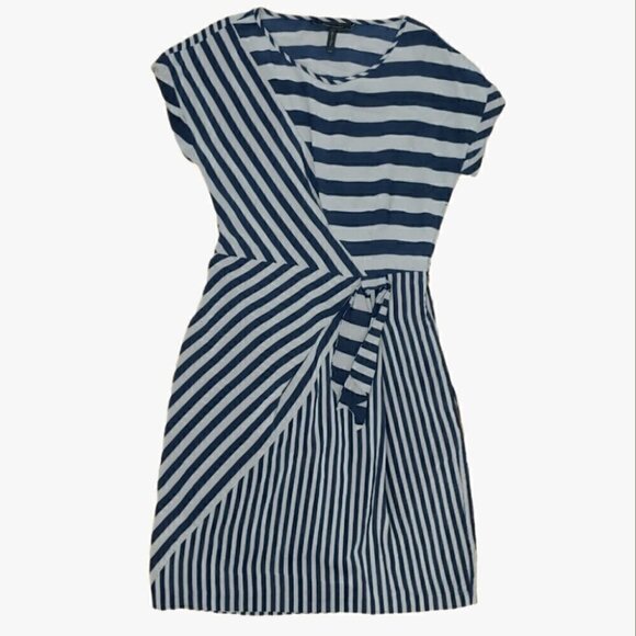 BCBGMAXAZRIA 100% silk stripes navy and taupe mini dress - Picture 1 of 11